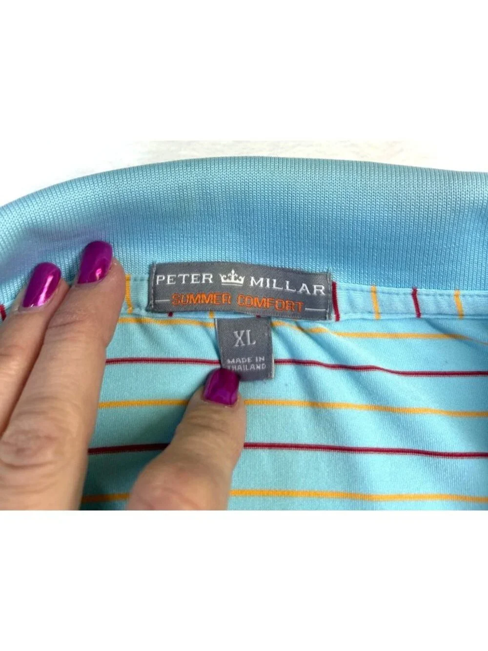 Peter Millar Summer Comfort Golf Polo Shirt Sz XL Blue Striped Performance Polo